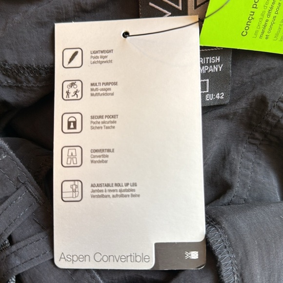 New Karrimor Aspen Zip-Off Convertible Roll Up Pant Black Belt Lightweight US10 - Picture 16 of 16